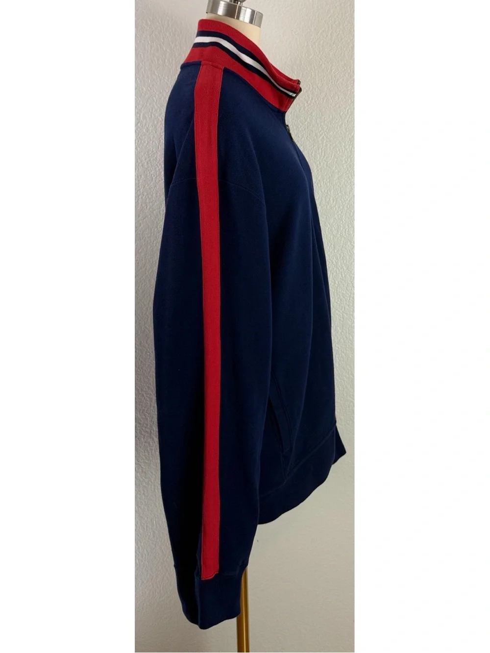 Polo Ralph Lauren Vintage Men's Bomber Sweater Jacket w/ Gold Crest Blue/Red, XL